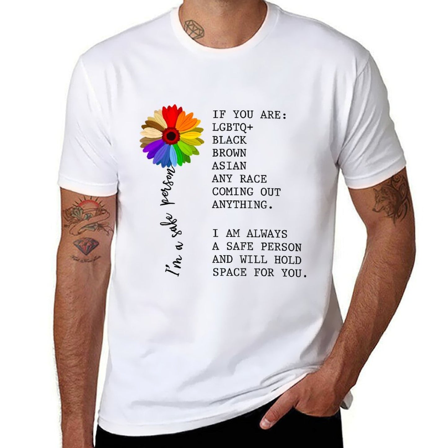 Sunflower LGBT Im A Safe Person, LGBT Pride Month  Relaxed-fit T-Shirt