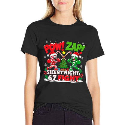 Funny 6-7 Meme Slang Trend Silent Night 67 Fight Christmas  Eco-friendly Material T-Shirt