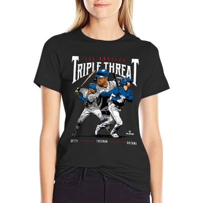 Triple Threat Ohtani, Betts, Freeman Los Angeles MLBPA  Fade-proof Color T-Shirt