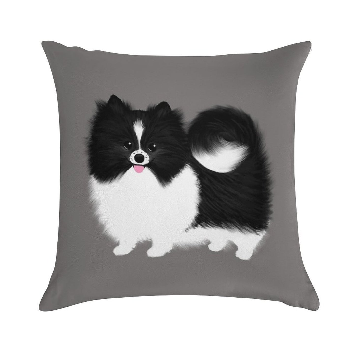 Black And White Parti Pomeranian  Cute Black And White Fluffy Dog Soft Luxury Feel Throw Pillow