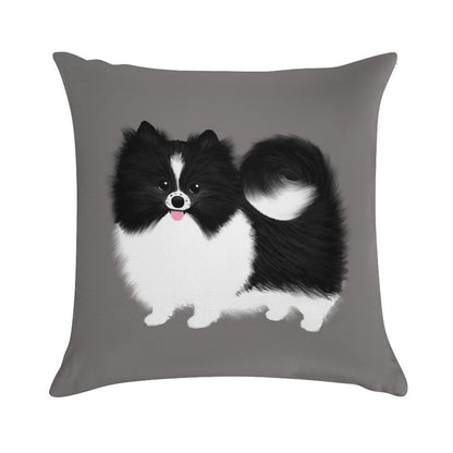 Black And White Parti Pomeranian  Cute Black And White Fluffy Dog Soft Luxury Feel Throw Pillow