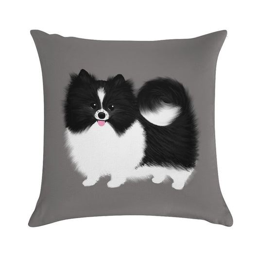 Black And White Parti Pomeranian  Cute Black And White Fluffy Dog Soft Luxury Feel Throw Pillow