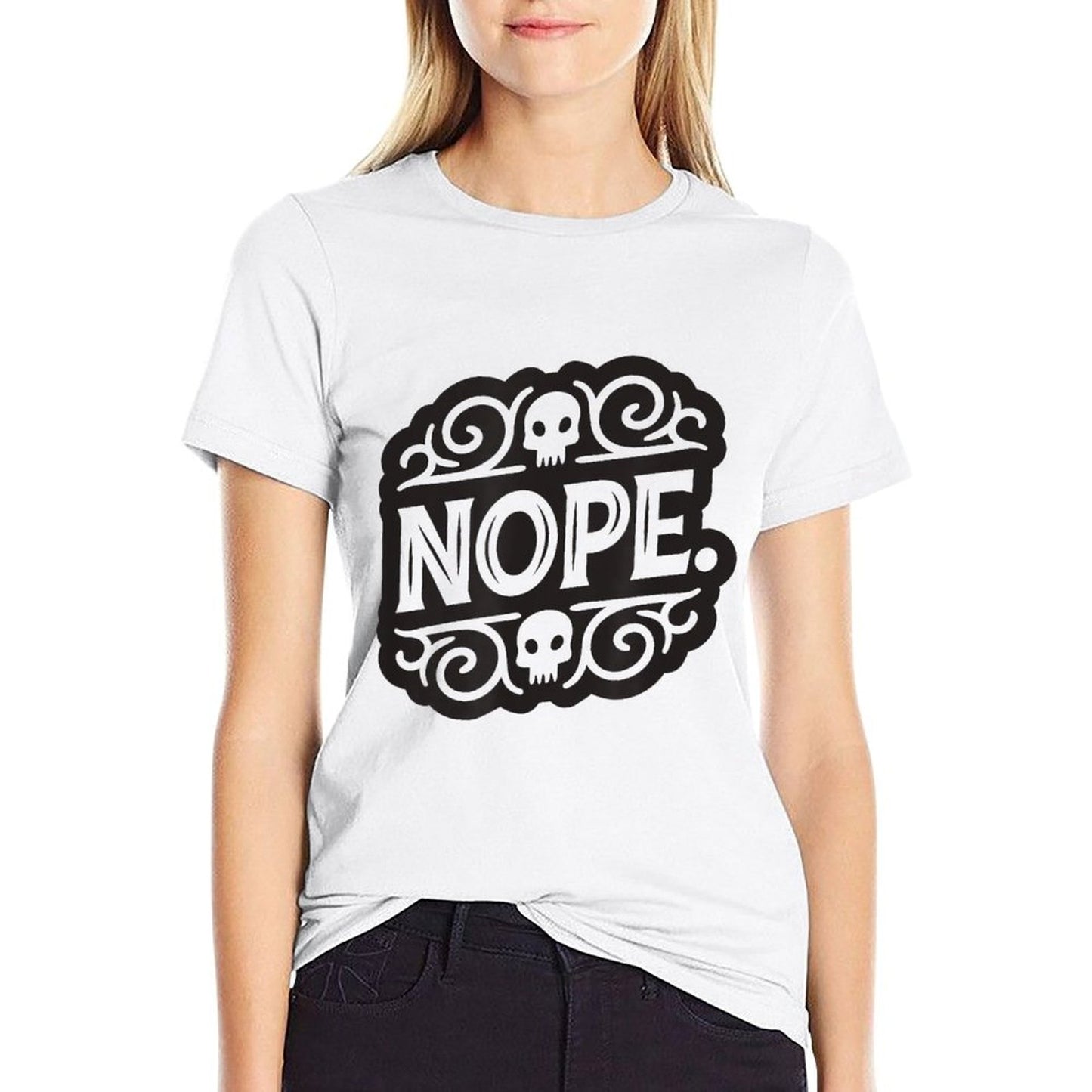 Nope  Ribbed Collar T-Shirt