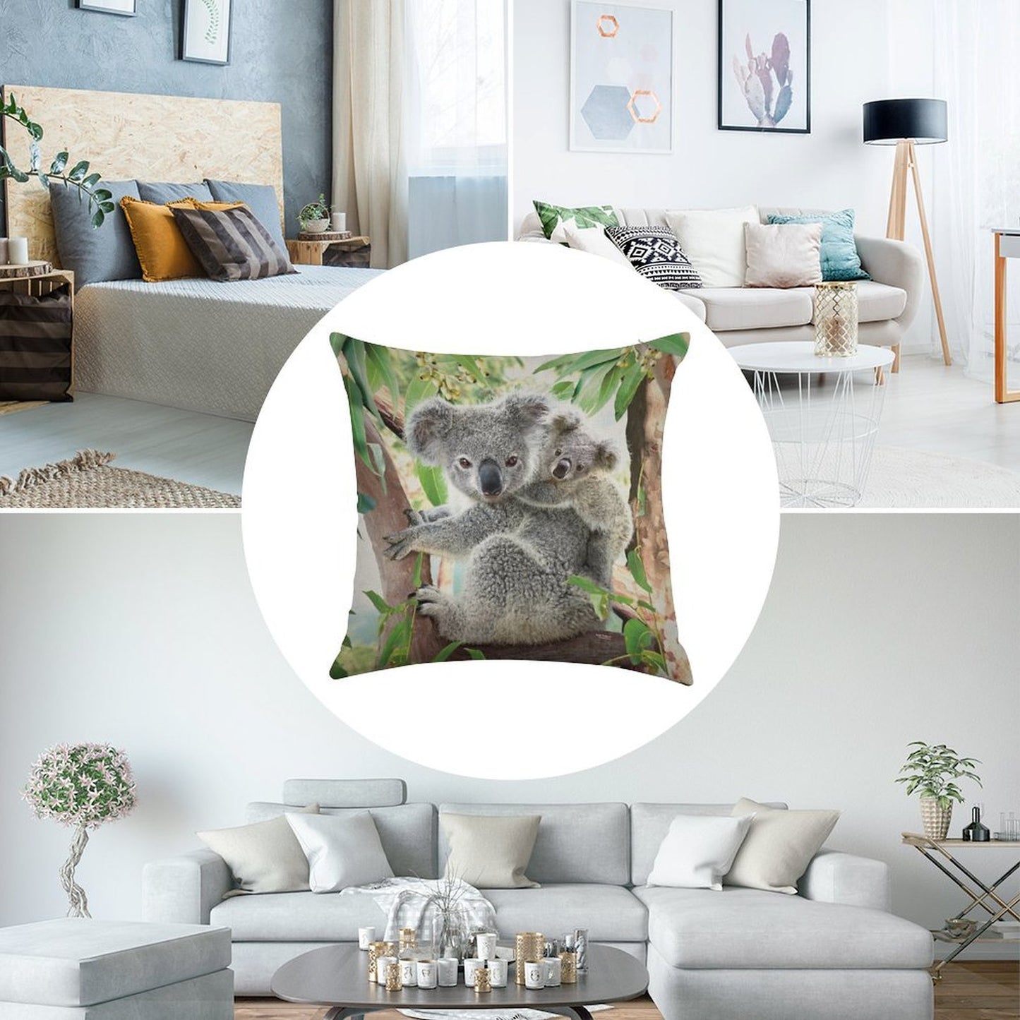 Koala Cuddles Linen Throw Pillow Cover