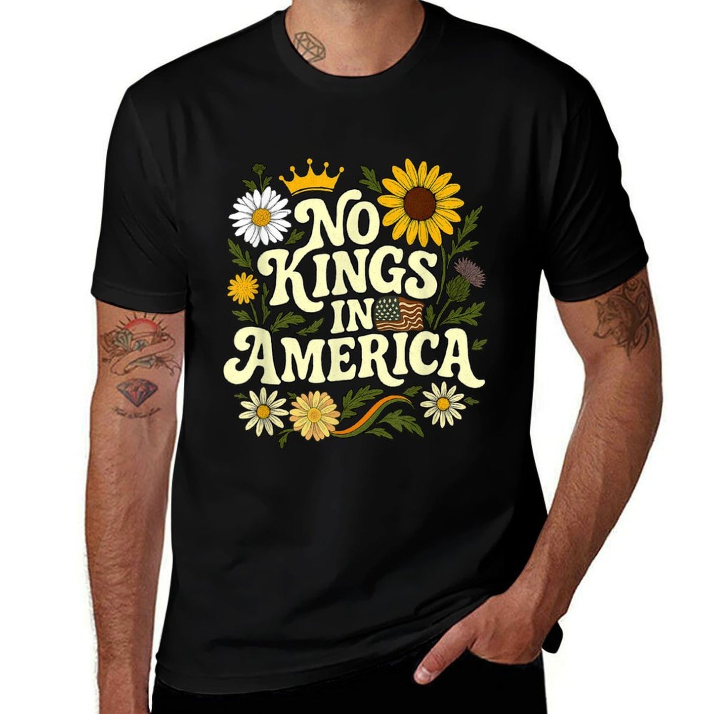 No King In American Retro Floral 70s Democracy Women  Versatile T-Shirt