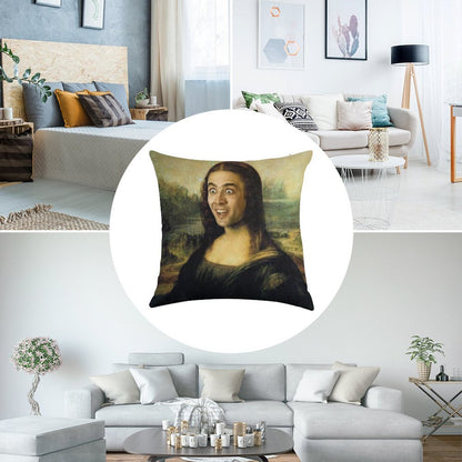 Nicolas Cage As The Mona Lisa Linen Throw Pillow Cover