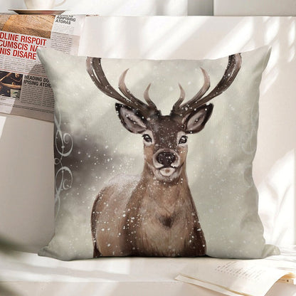 Winter Deer Linen Throw Pillow Cover