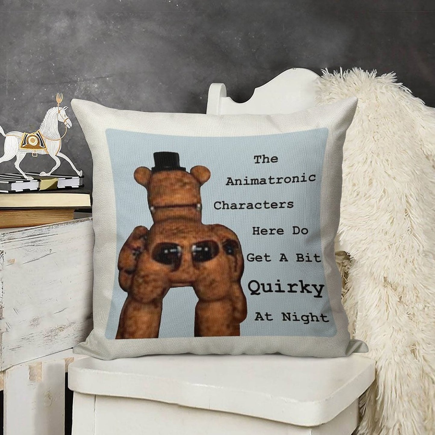 Quirky Animatronics Linen Throw Pillow Cover