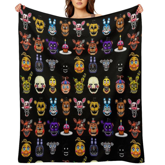 Five Nights at Freddy's - Pixel Art - Multiple Characters Throw Blanket