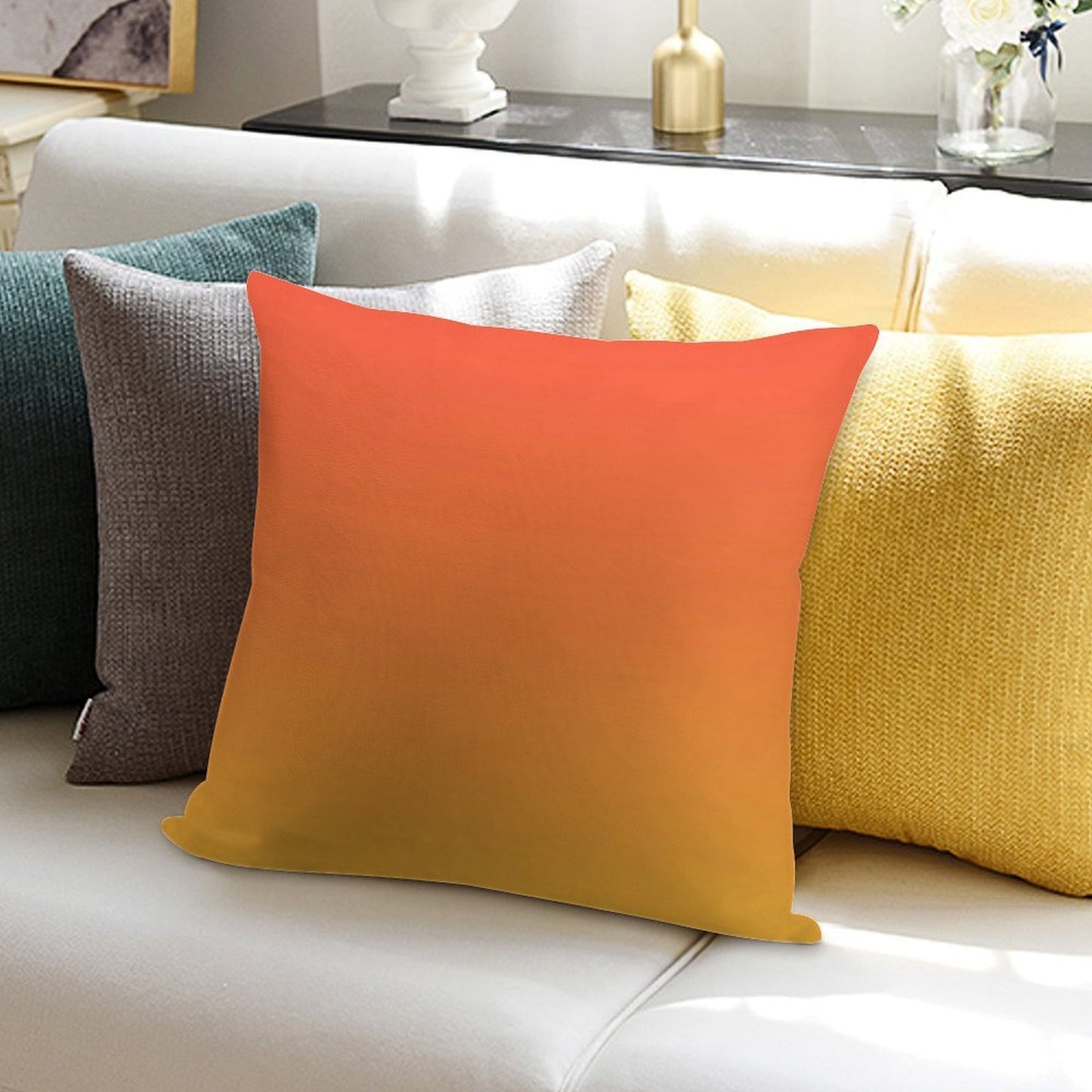 Preppy Modern Trendy Abstract Yellow Orange Ombre Soft Durable Construction Throw Pillow
