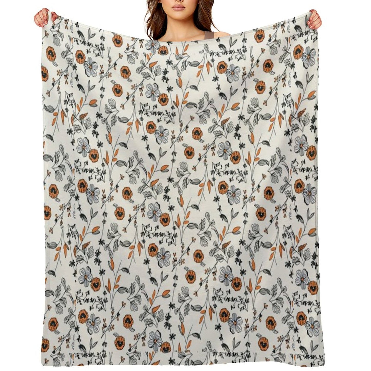 Orange Flower Pattern Throw Blanket