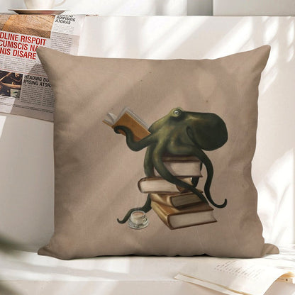 Well-Read Octopus Linen Throw Pillow Cover