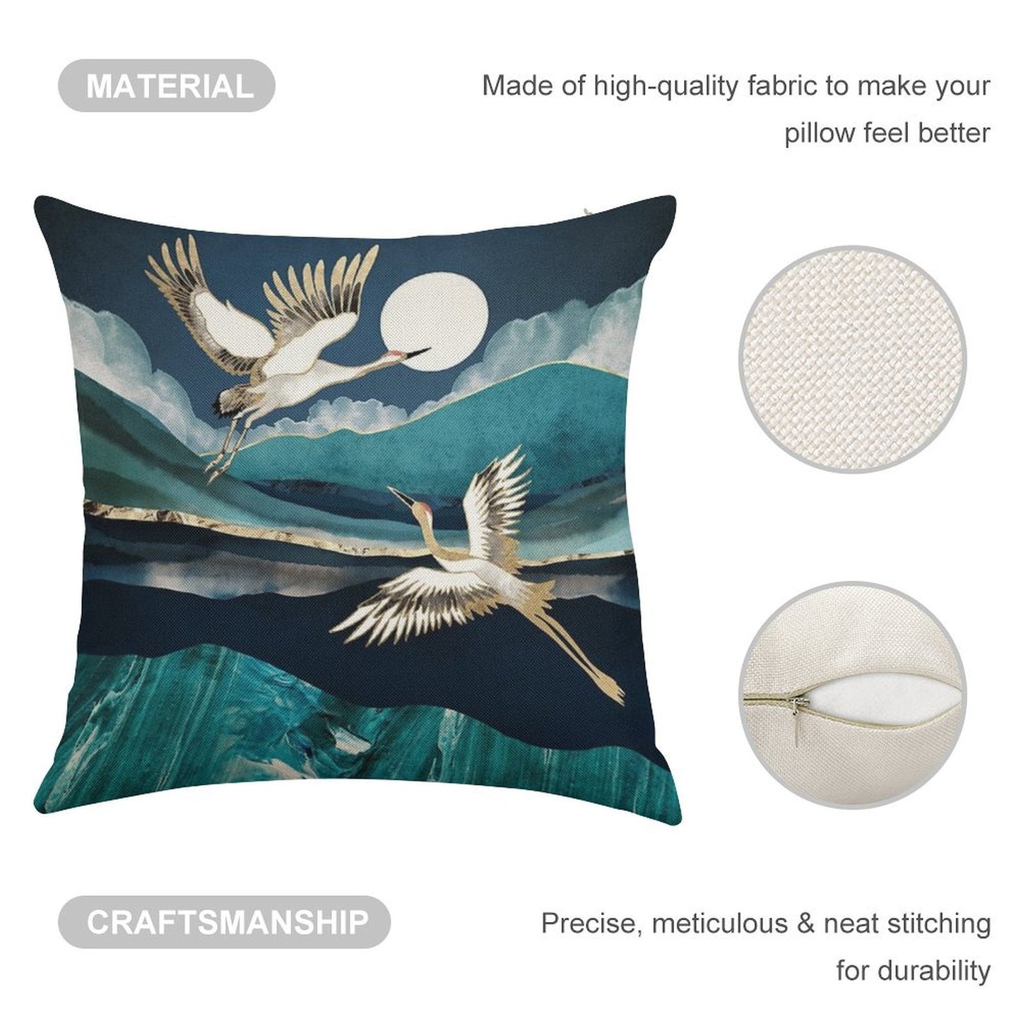 Midnight Cranes Linen Throw Pillow Cover