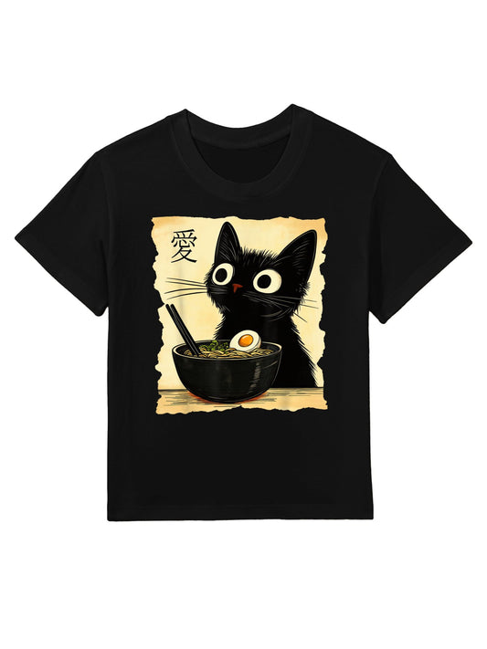 Funny Cat Ramen Graphic Japanese Kawaii Anime Cat Kids T-Shirt