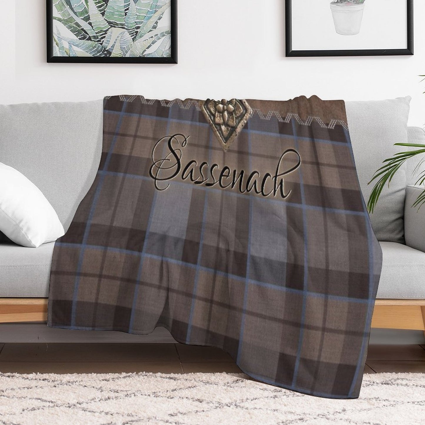 Outlander - Leather And Tartan with Metal Flower Accent Throw Blanket