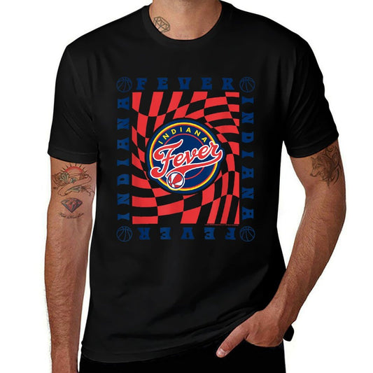 WNBA Indiana Fever Retro Wavy Checkerboard  Summer-ready Fabric T-Shirt