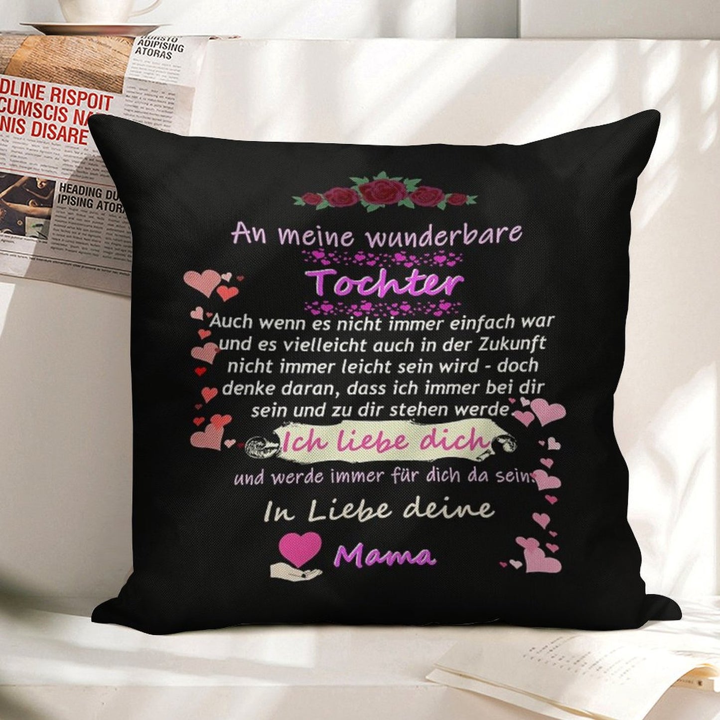 Wonderful Daughter-mother Saying Linen Throw Pillow Cover