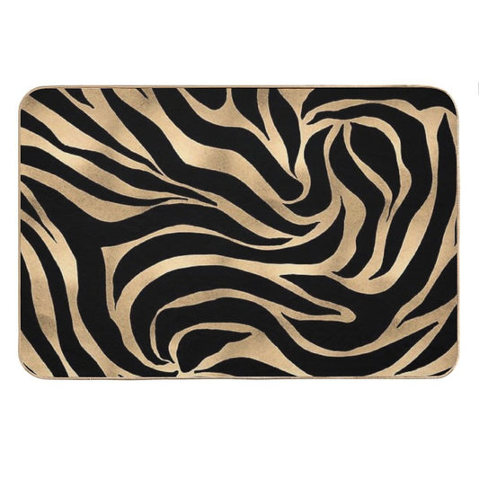 Elegant Metallic Gold Zebra Black Animal Print Bath Mat