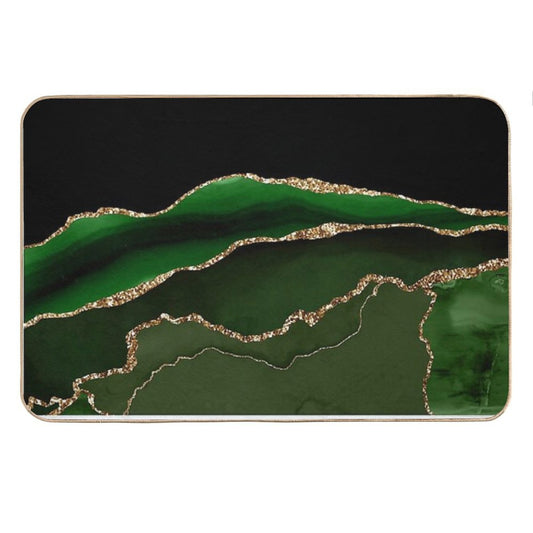 Emerald Green Faux Malachite Marble Bath Mat