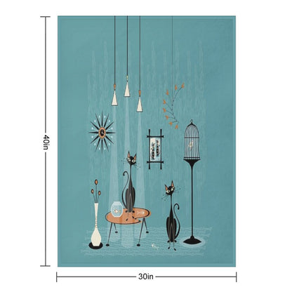 Mid Century Mischief  Cat Red-Handed II Throw Blanket