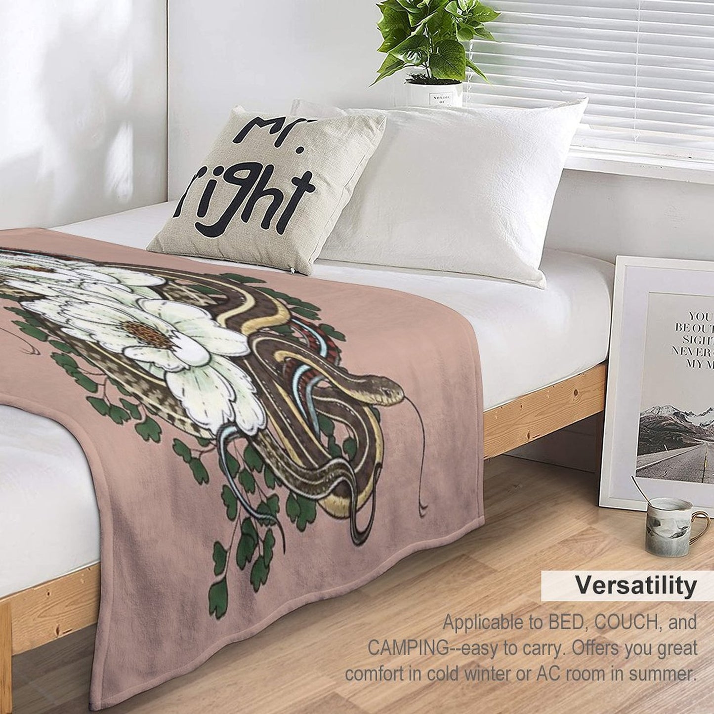 Garter Snakes with White Peonies Throw Blanket