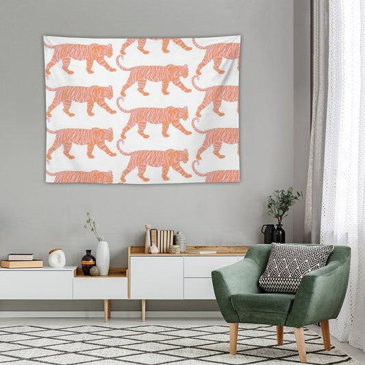 Orange And Pink Tiger Tapestry