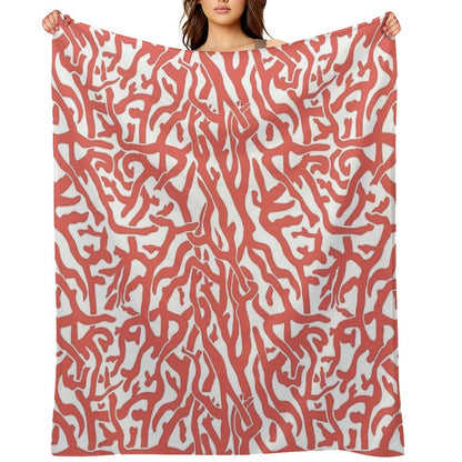 Coral Reef Pattern  Reddish Coral White Coastal Beach House Throw Blanket