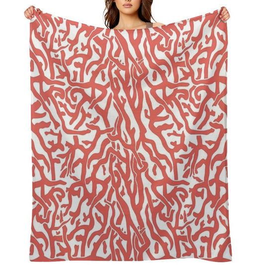 Coral Reef Pattern  Reddish Coral White Coastal Beach House Throw Blanket