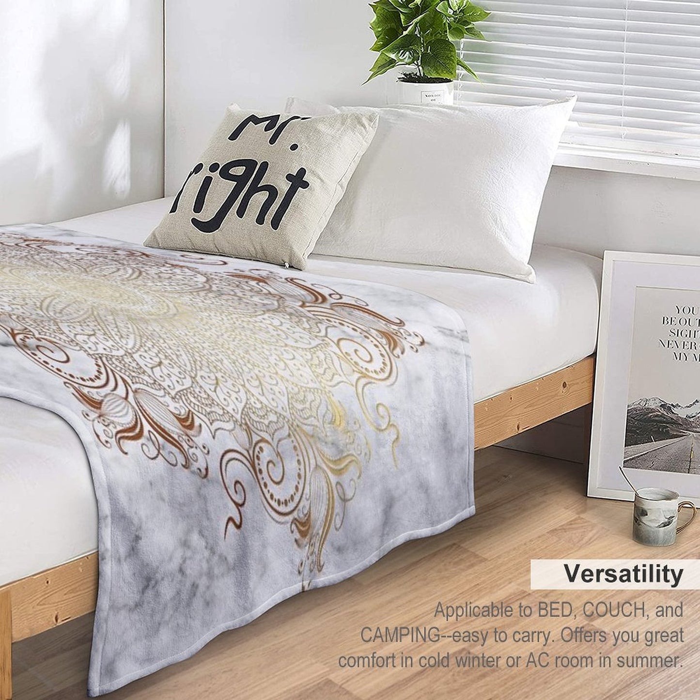 Mandala - Marble Gold Throw Blanket