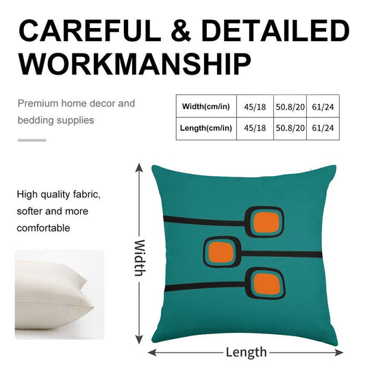 Retro Branches Black And Orange on Teal Mid Century Modern Print Linen Throw Pillow Cover