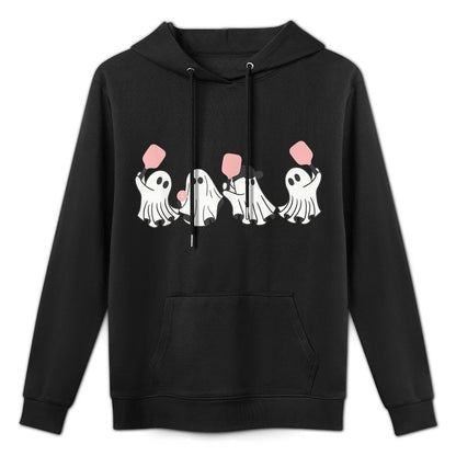 Funny Ghost Playing Pickleball Halloween Costume Pickle Ball Shape Retention Hoodie