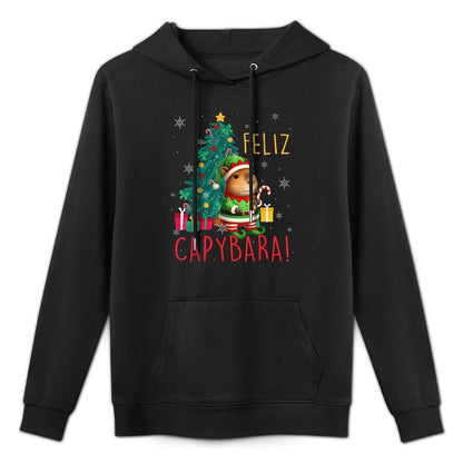 Feliz Capybara Elf Xmas Christmas Tree Checkered Candy Cane Adjustable Hood Hoodie