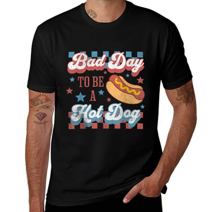 Bad Day To Be A Hot Dog Funny Hot Dog 4th Of July Patriotic  High-quality Stitching T-Shirt