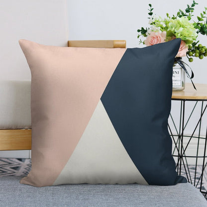 Modern Geometric Blush Pink & Navy Blue Linen Throw Pillow Cover