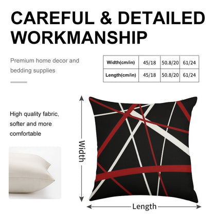 Red And White Strips Against A Black Background Linen Throw Pillow Cover