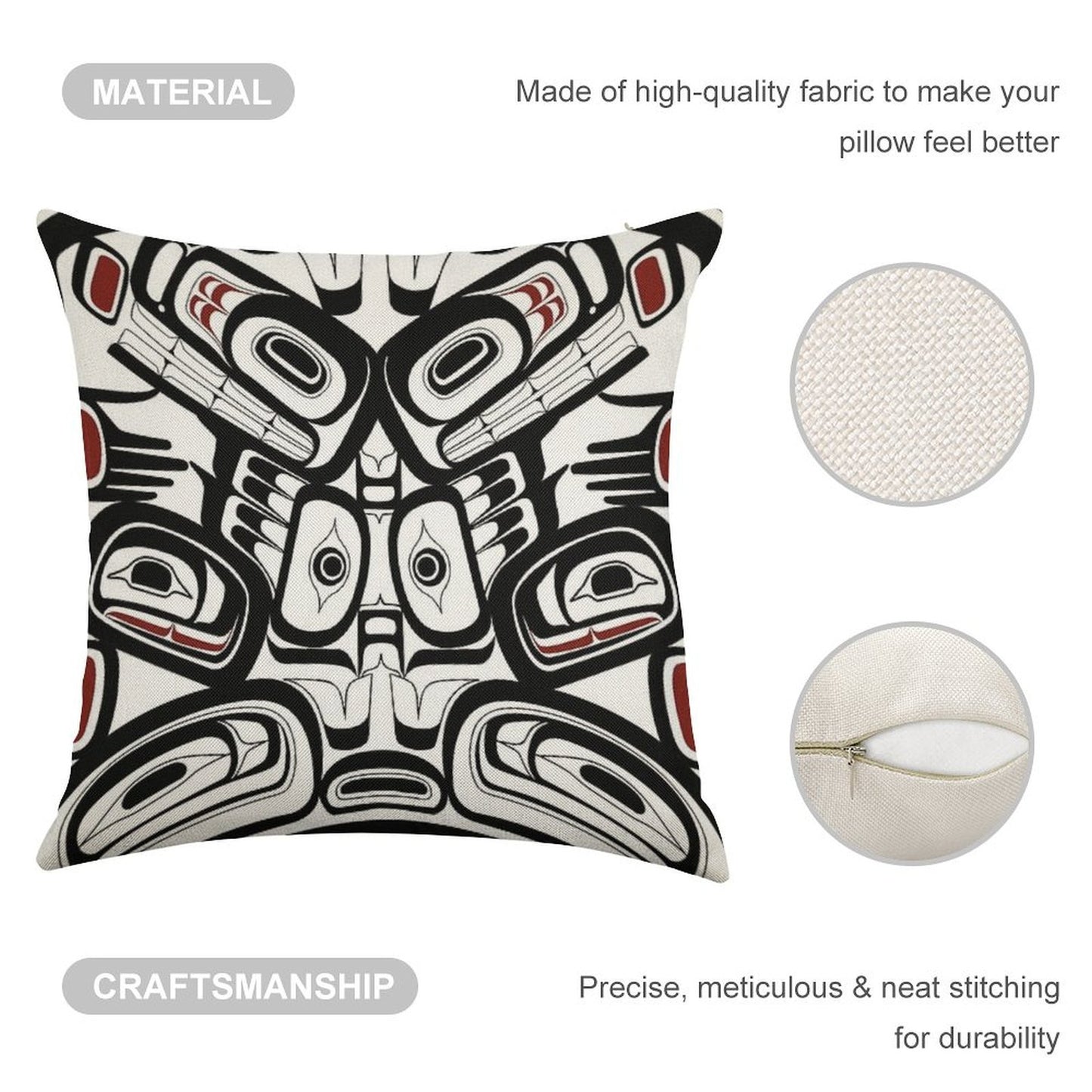 Pacific Northwest Orca Raven Bear Totem Formline Hiada Salish Style First Nations Native American Linen Throw Pillow Cover