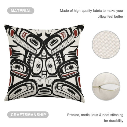 Pacific Northwest Orca Raven Bear Totem Formline Hiada Salish Style First Nations Native American Linen Throw Pillow Cover