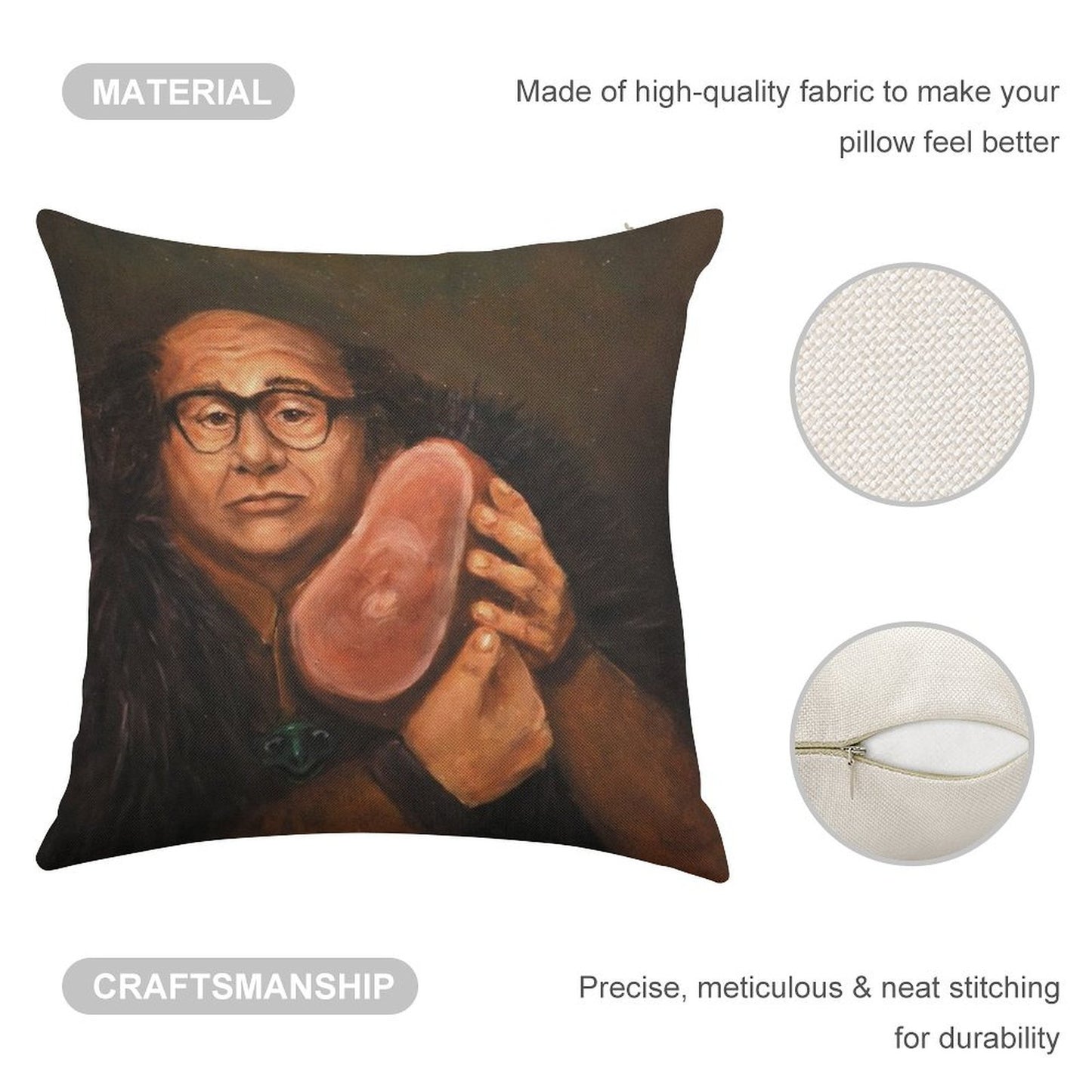 Danny Devito And His Beloved Ham Linen Throw Pillow Cover