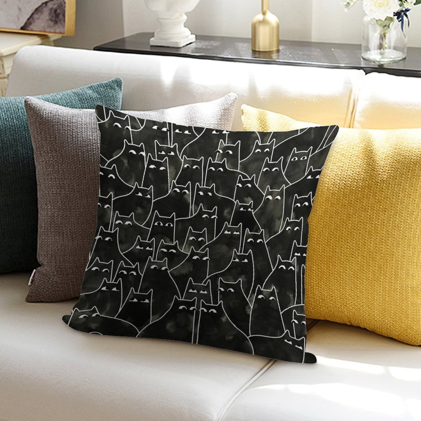 Suspicious Cats Soft High-Density Material Throw Pillow