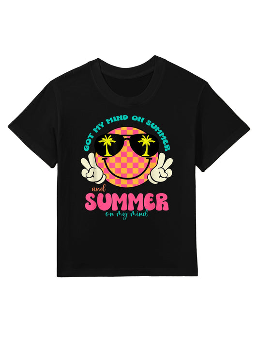 Groovy Happy Face Summer Vibes Got My Mind On Summer Teacher Kids T-Shirt