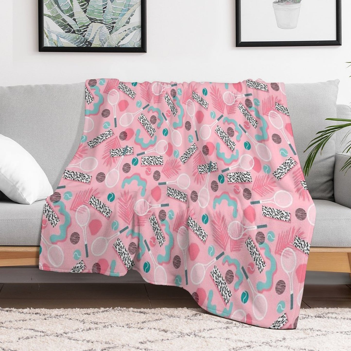 Playa' - Tennis Sports Full Court Action Hipster Abstract Minimal Retro Memphis Squiggle Pattern Throw Blanket