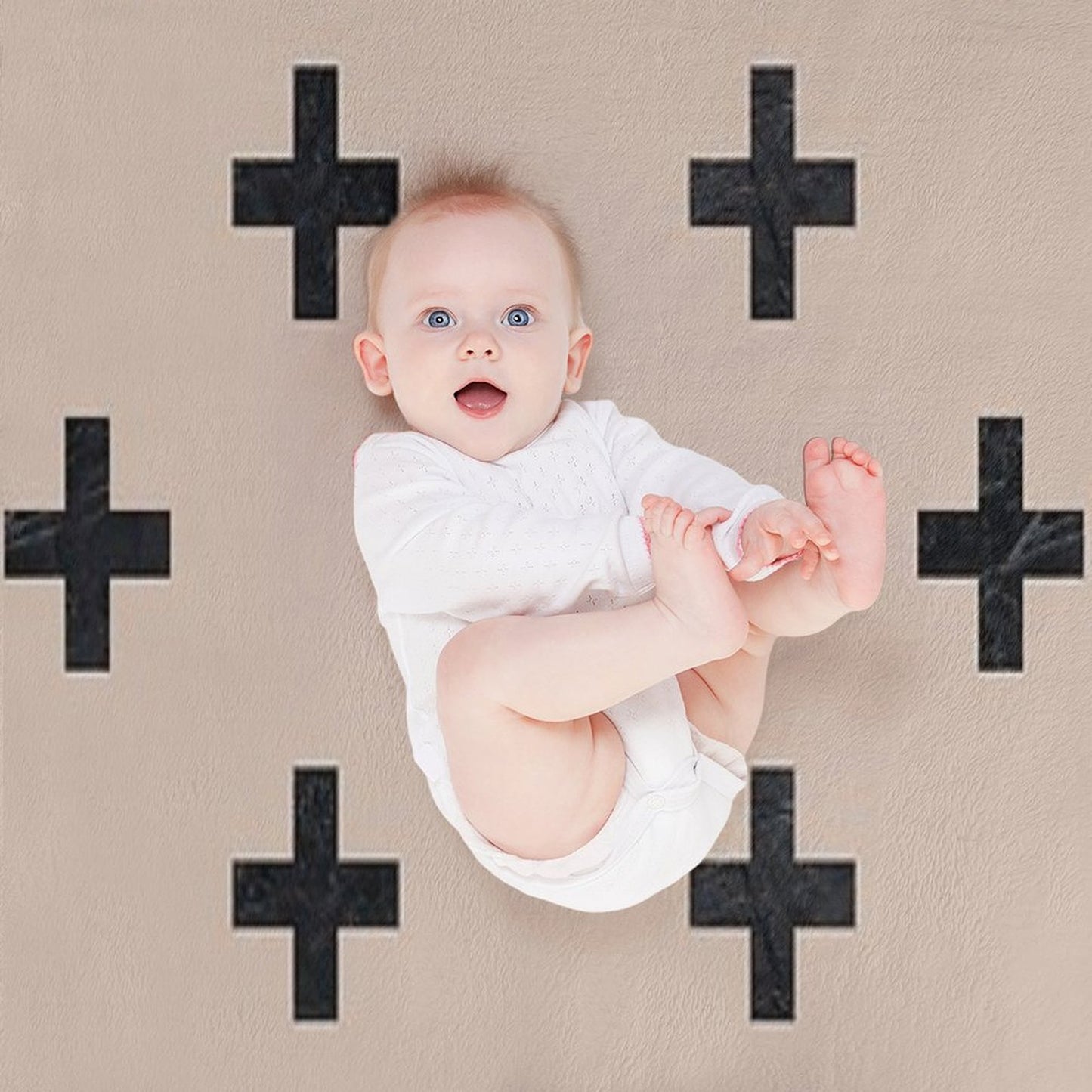 Beige And Black Textured Swiss Cross Pattern Throw Blanket