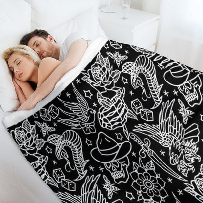 American Traditional Tattoo Flash Print Throw Blanket