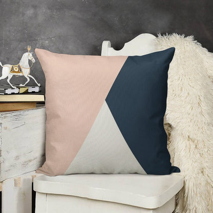 Modern Geometric Blush Pink & Navy Blue Linen Throw Pillow Cover