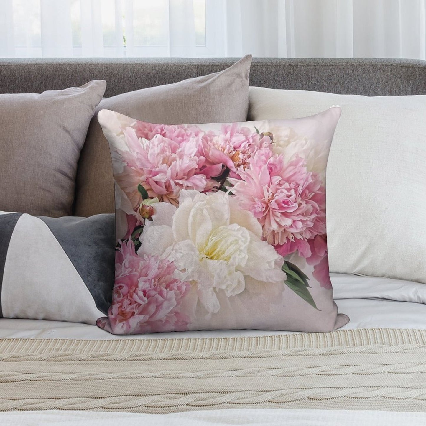 Peonies Soft Skin-Friendly Throw Pillow