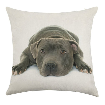 Blue Staffordshire Bull Terrier Super Cute Puppy Eyes Linen Throw Pillow Cover