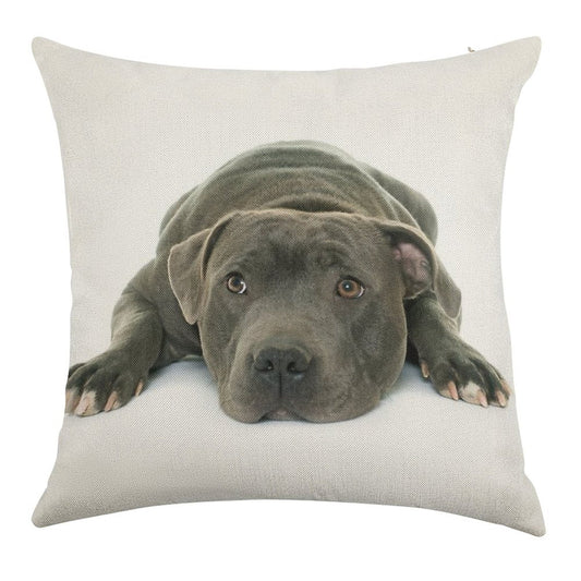 Blue Staffordshire Bull Terrier Super Cute Puppy Eyes Linen Throw Pillow Cover
