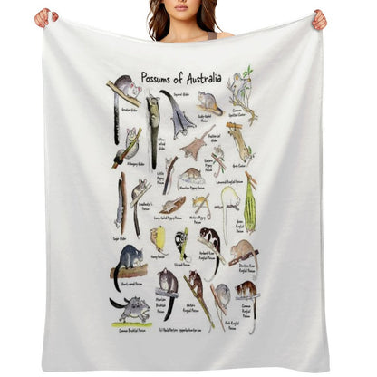 Possums of Australia (with Names) Throw Blanket