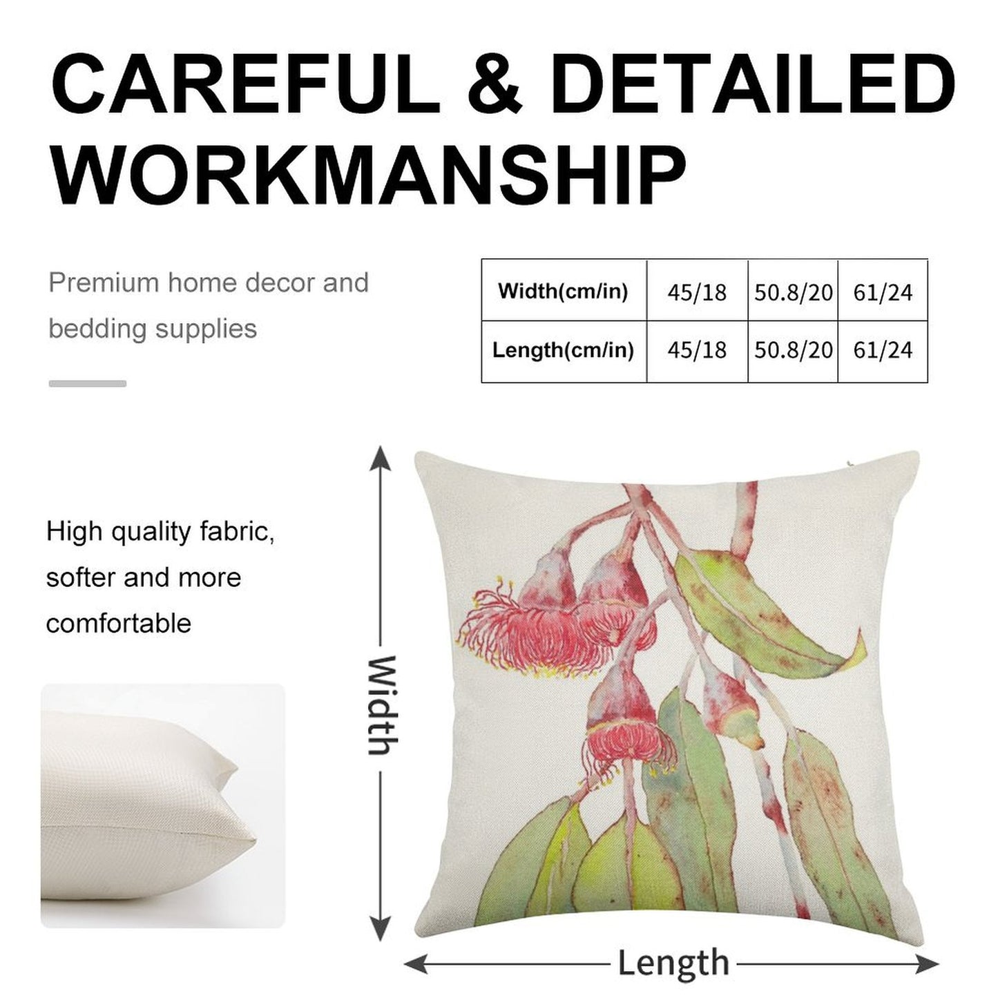 Flowering Silver Princess Eucalyptus Watercolor Linen Throw Pillow Cover