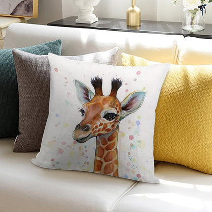 Baby Giraffe Watercolor Painting, Nursery Art Soft Fade-Resistant Throw Pillow